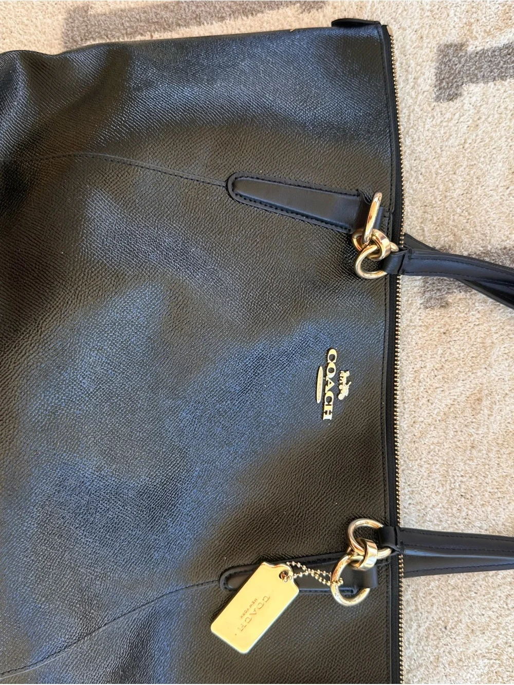 Coach Black Leather Tote with Gold Accents 2018 Ara tote